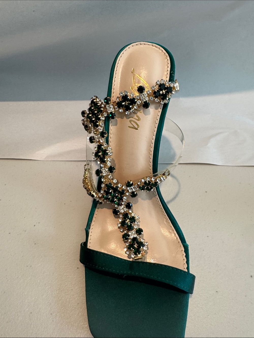 Liliana Emerald Green Jeweled Slide Sandal